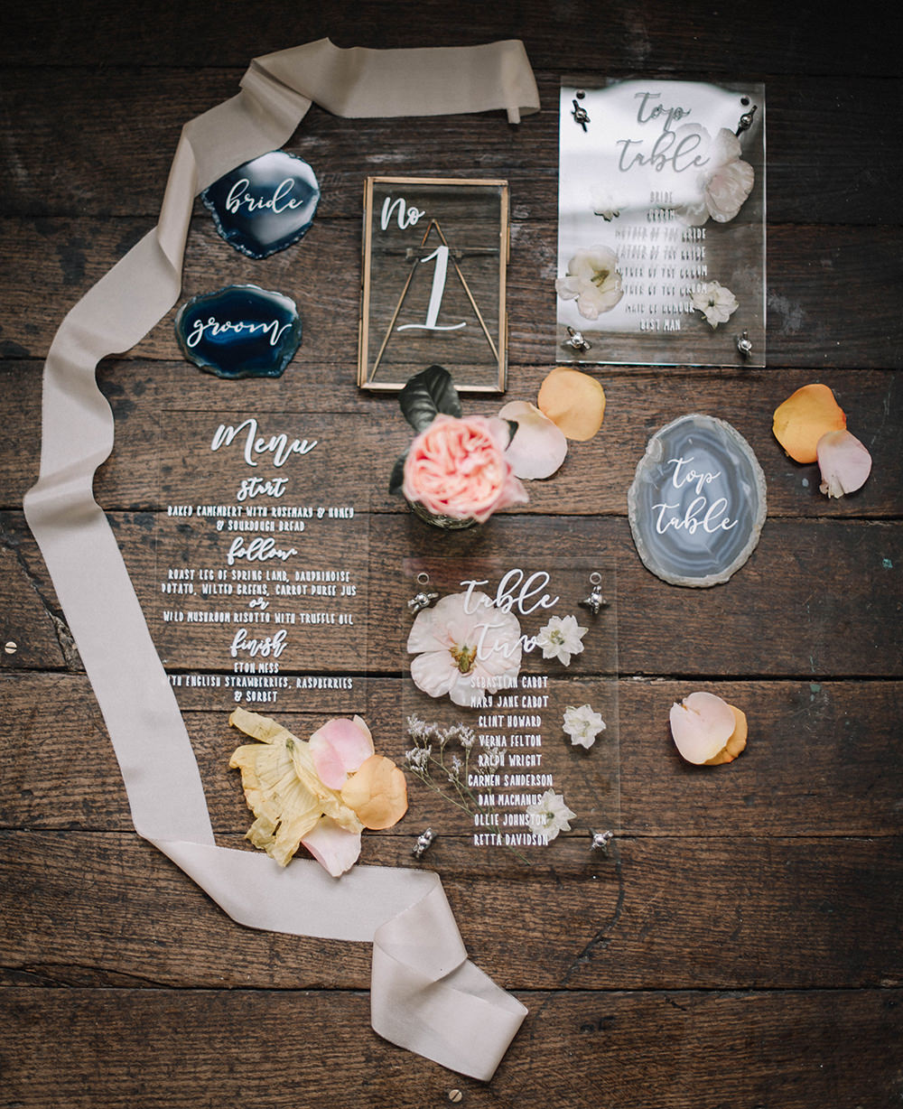 Stationery Invites Invitations Agate Perspex Acrylic Clear Calligraphy Coral Floral Wedding Ideas Birgitta Zoutman Photography