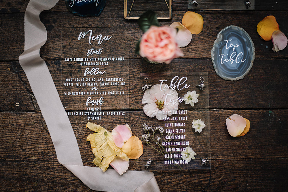 Stationery Invites Invitations Agate Perspex Acrylic Clear Calligraphy Coral Floral Wedding Ideas Birgitta Zoutman Photography