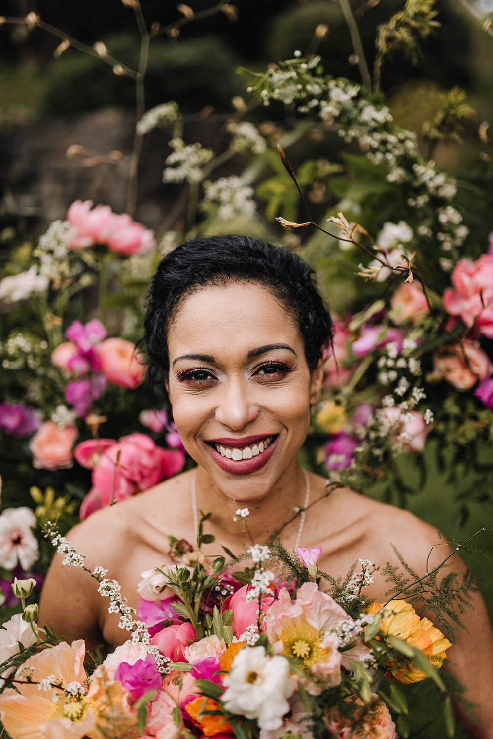 Bouquet Flowers Bride Bridal Pink Poppy Rose Foliage Greenery Orange Coral Floral Wedding Ideas Birgitta Zoutman Photography