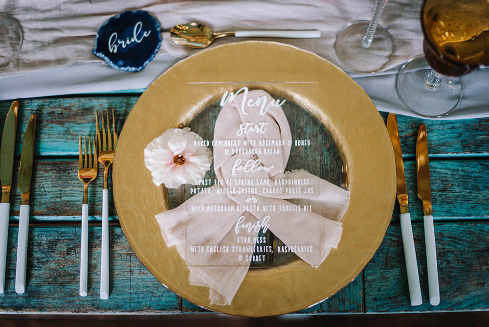 Table Menu Place Setting Agate Name Tag Clear Perspex Acrylic Glass Coral Floral Wedding Ideas Birgitta Zoutman Photography