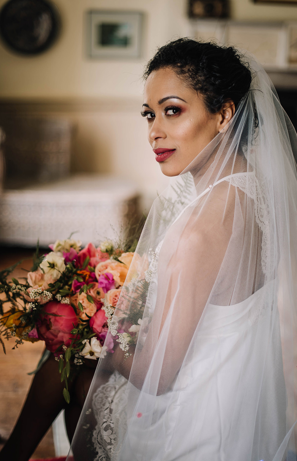 Bride Bridal Nightie Pyjamas Veil Coral Floral Wedding Ideas Birgitta Zoutman Photography