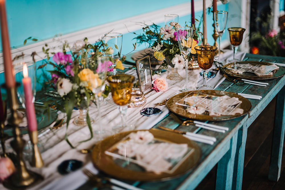 Table Tablescape Decor Decoration Flowers Candles Silk Runner Gold Coral Floral Wedding Ideas Birgitta Zoutman Photography