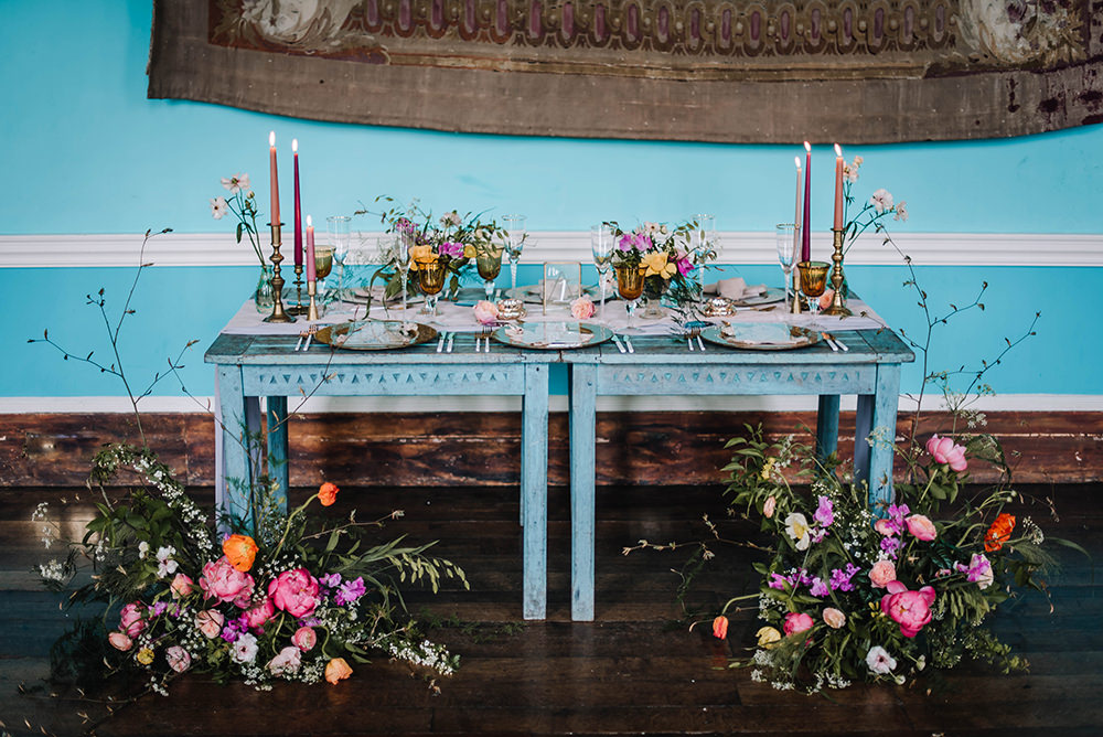 Table Tablescape Decor Decoration Flowers Candles Silk Runner Gold Coral Floral Wedding Ideas Birgitta Zoutman Photography