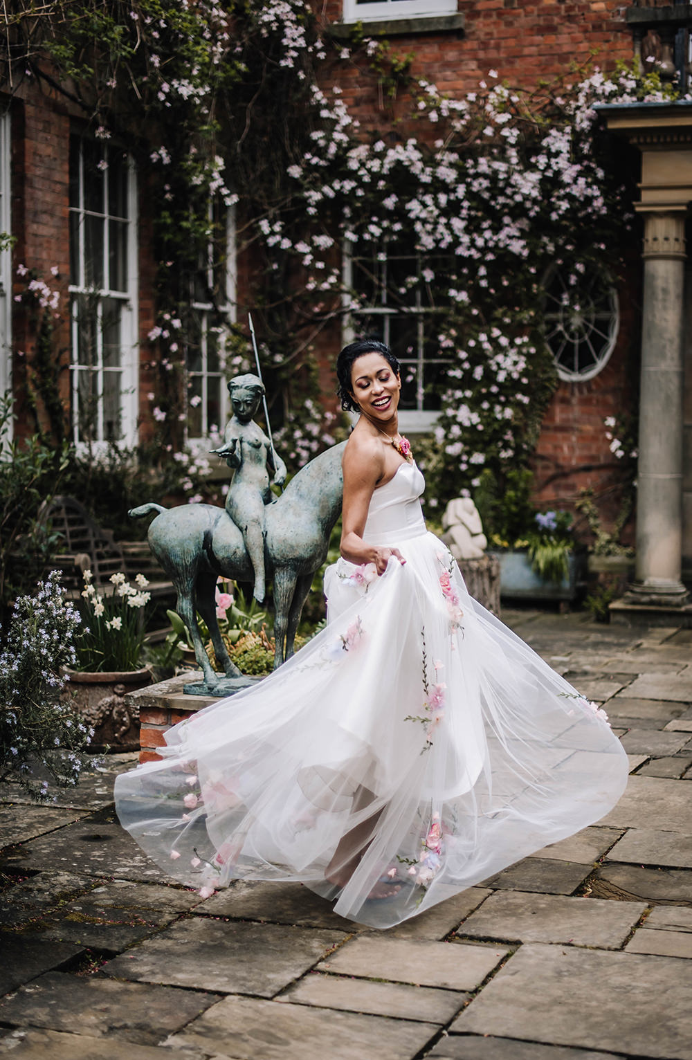 Bride Bridal Dress Gown Veil Embroidered Flowers Strapless Coral Floral Wedding Ideas Birgitta Zoutman Photography