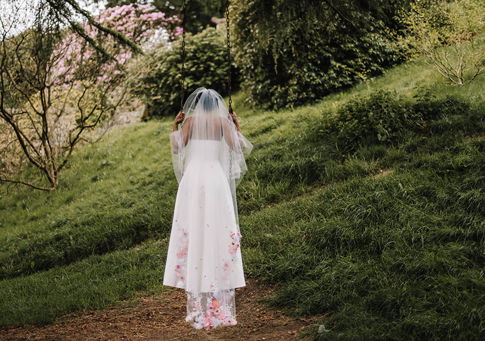 Bride Bridal Dress Gown Veil Embroidered Flowers Strapless Coral Floral Wedding Ideas Birgitta Zoutman Photography