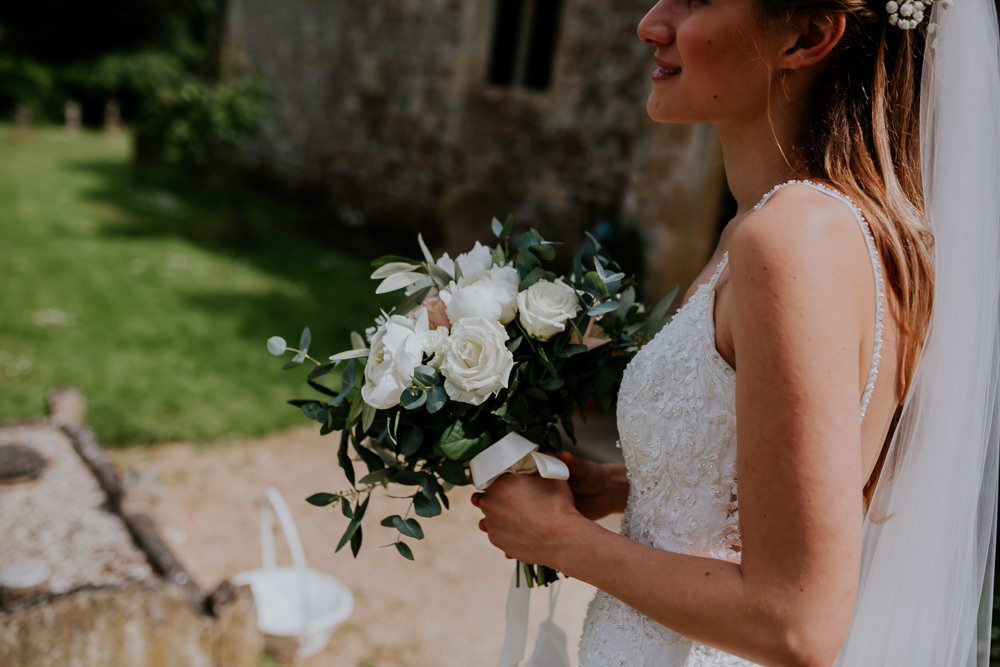 Bouquet Flowers Bride Bridal Rose Peony Eucalyptus DIY Village Hall Wedding PhotoBart