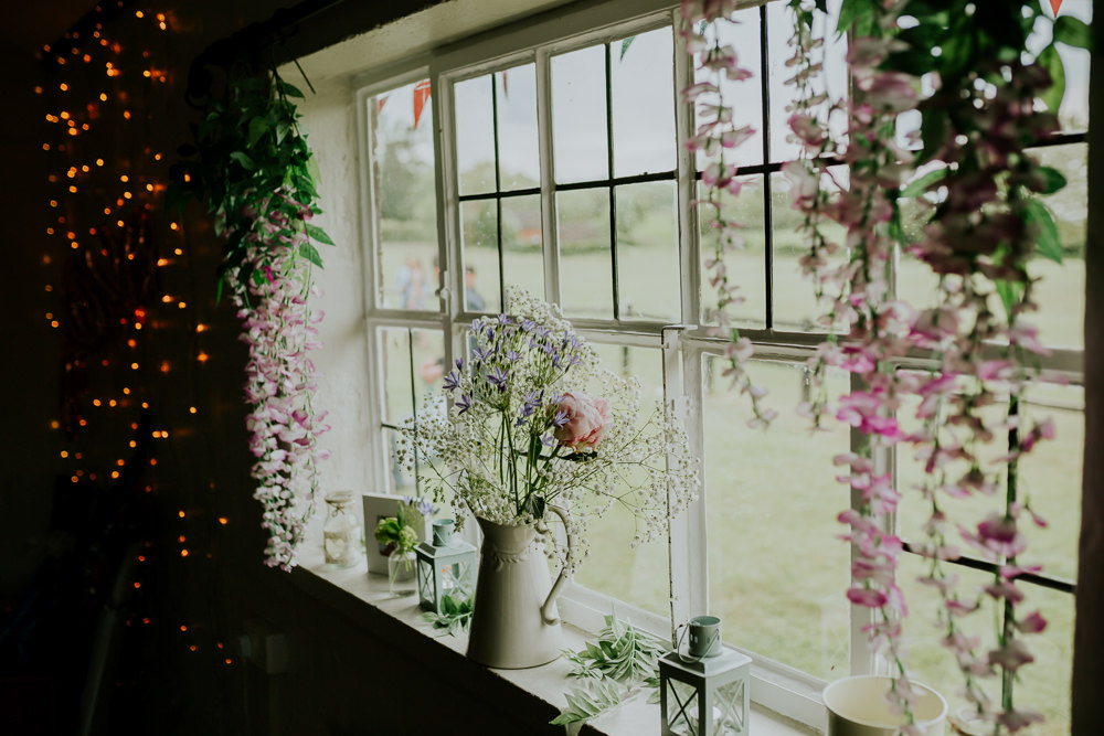 Windowsill Flowers Decor DIY Village Hall Wedding PhotoBart