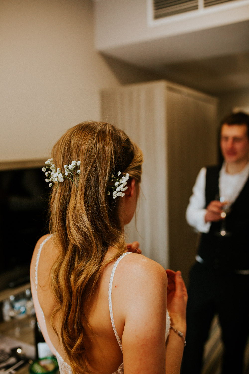 Bride Bridal Hair Style Long Flowers DIY Village Hall Wedding PhotoBart