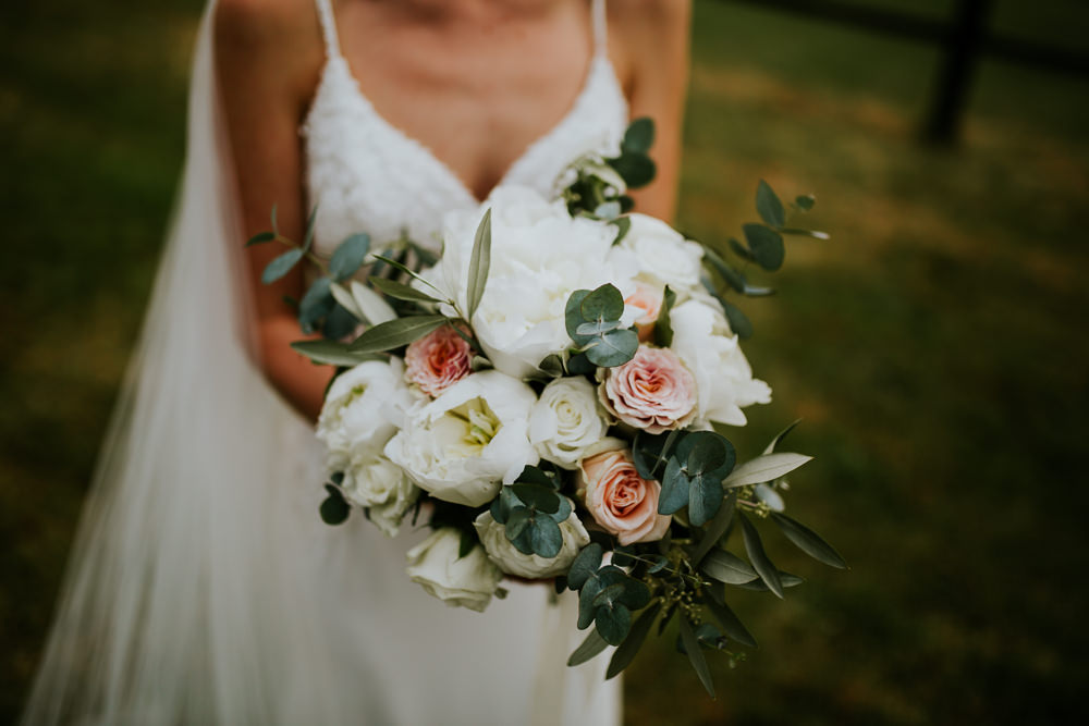 Bouquet Flowers Bride Bridal Rose Peony Eucalyptus DIY Village Hall Wedding PhotoBart