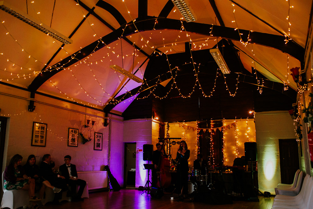 Fairy Light Canopy DIY Village Hall Wedding PhotoBart