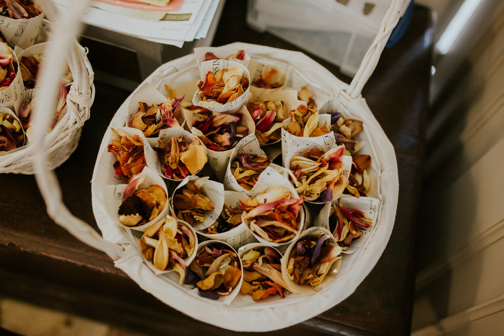 Confetti Cones Petals DIY Village Hall Wedding PhotoBart