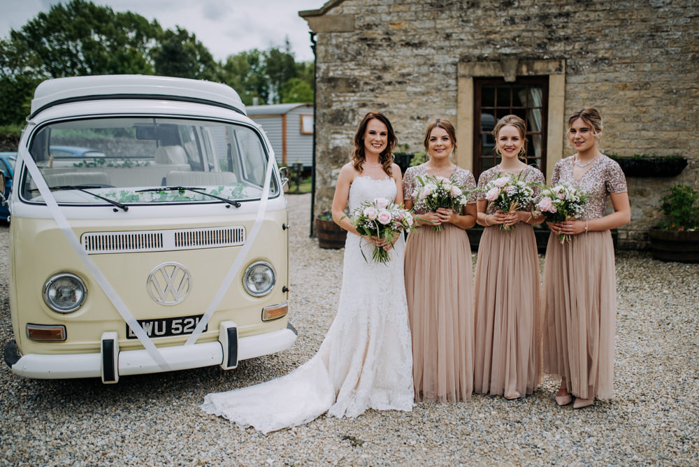Bridesmaids Bridesmaid Dress Dresses Long Maxi Sequin Tulle Pink VW Campervan Deepdale Farm Wedding Kazooieloki Photography