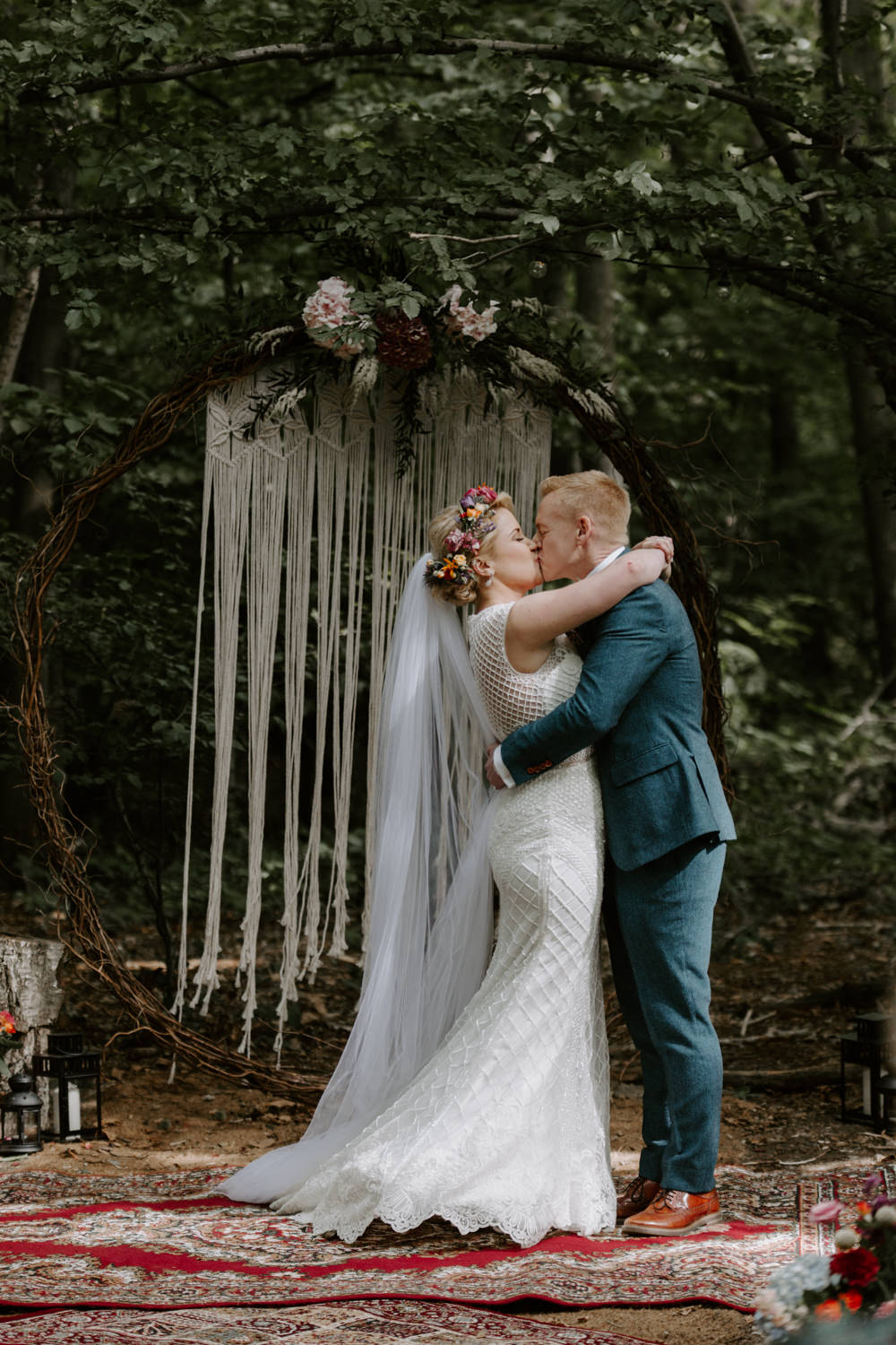 Backdrop Aisle Ceremony Willow Moongate Arch Hoop Flowers Macrame Persian Rug Dreys Wedding Grace & Mitch Photo & Film