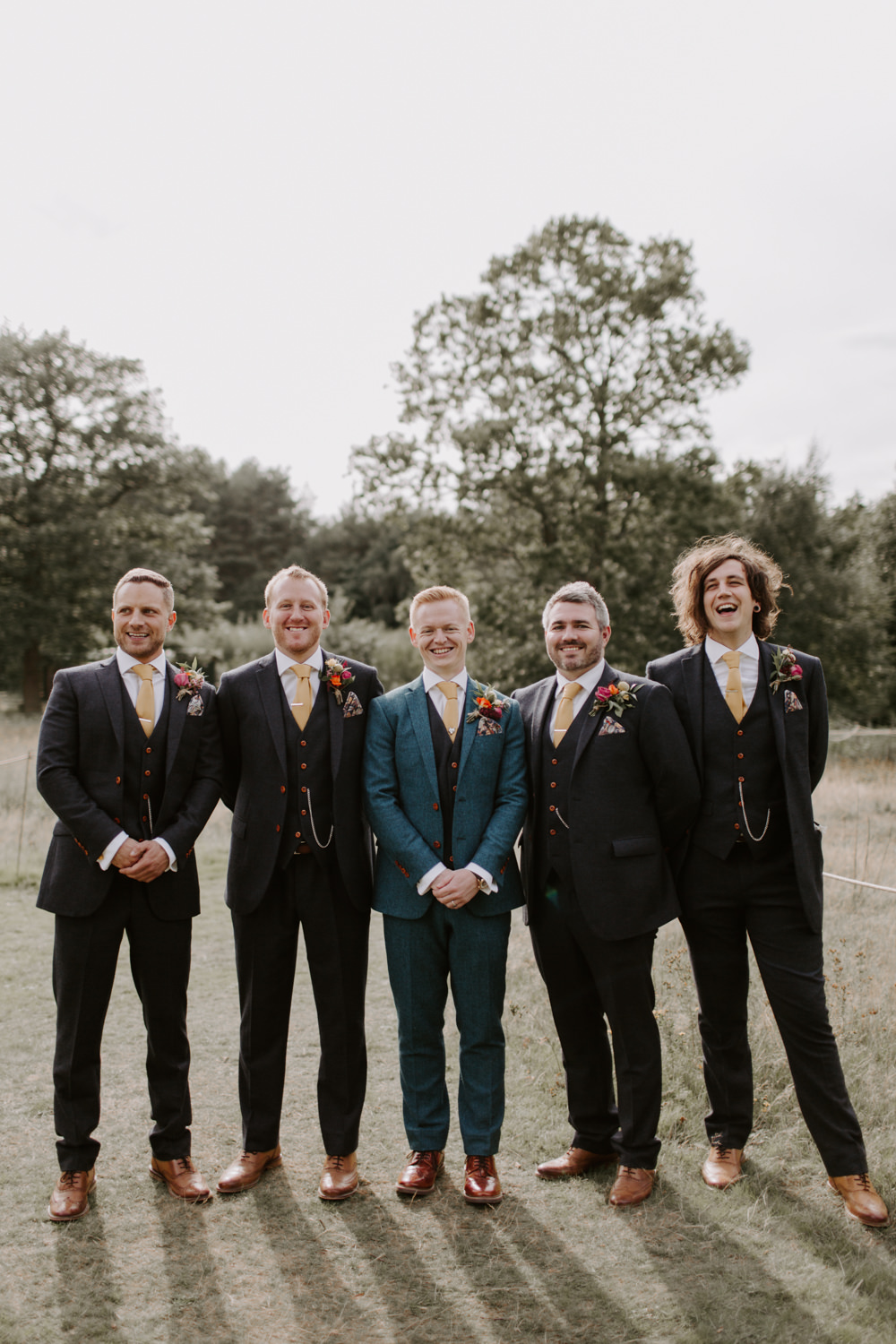 Groom Groomsmen Suit Tan Shoes Mustard Yellow Ties Dreys Wedding Grace & Mitch Photo & Film