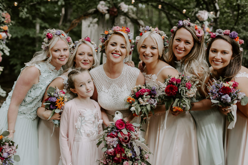Bridesmaids Bridesmaid Dress Dresses Flower Crowns Pastel Pink Green Dreys Wedding Grace & Mitch Photo & Film