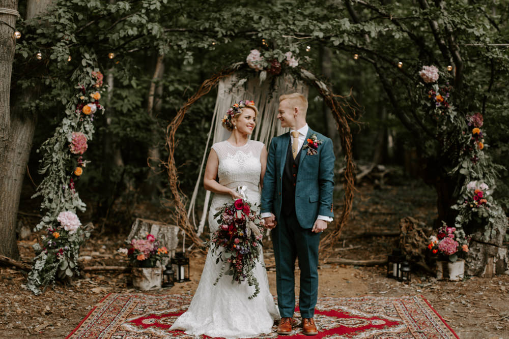 Backdrop Aisle Ceremony Willow Moongate Arch Hoop Flowers Macrame Persian Rug Dreys Wedding Grace & Mitch Photo & Film
