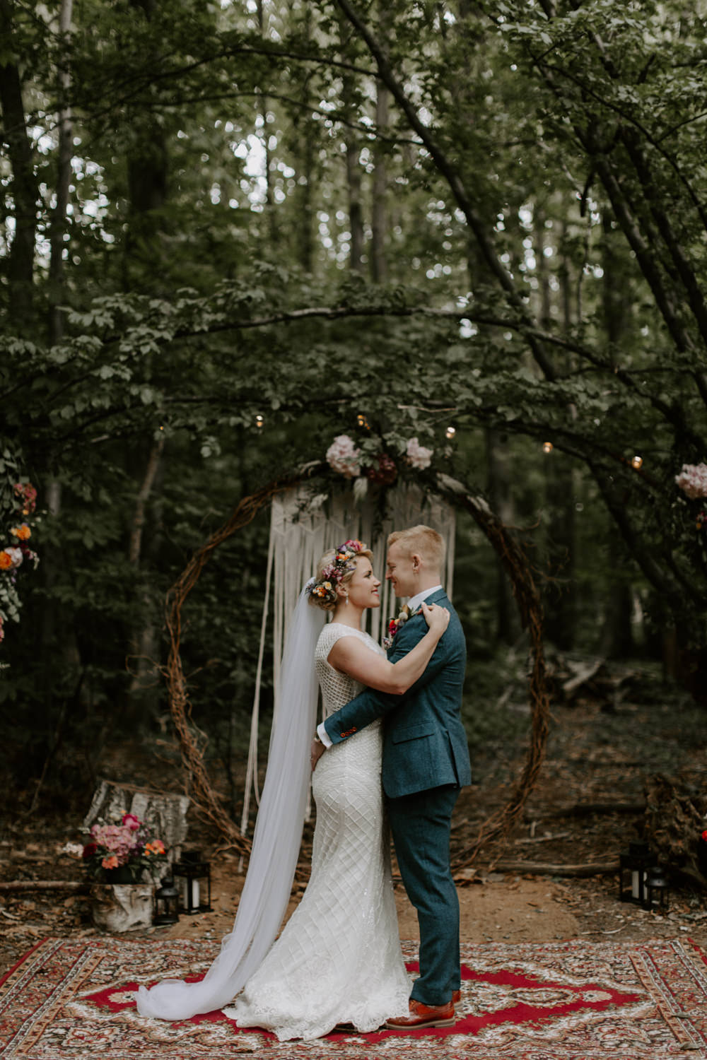 Backdrop Aisle Ceremony Willow Moongate Arch Hoop Flowers Macrame Persian Rug Dreys Wedding Grace & Mitch Photo & Film
