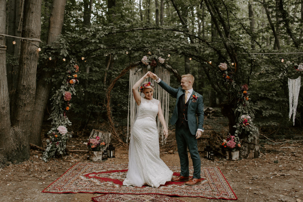 Backdrop Aisle Ceremony Willow Moongate Arch Hoop Flowers Macrame Persian Rug Dreys Wedding Grace & Mitch Photo & Film