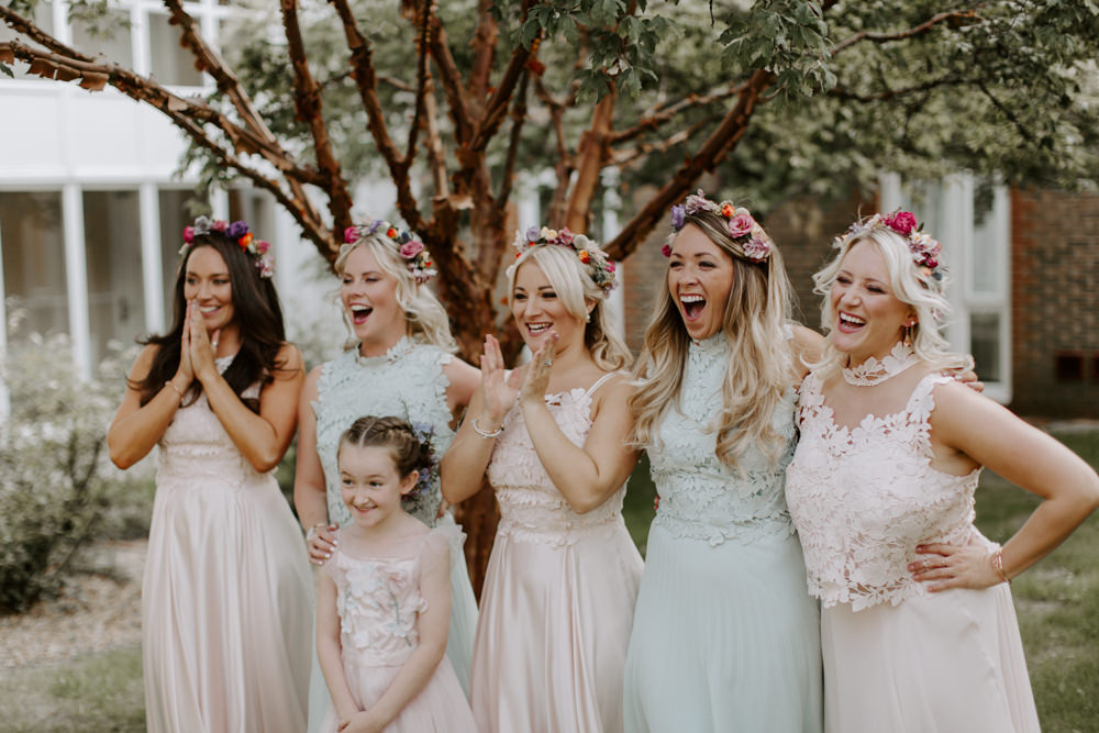 Bridesmaids Bridesmaid Dress Dresses Flower Crowns Pastel Pink Green Dreys Wedding Grace & Mitch Photo & Film