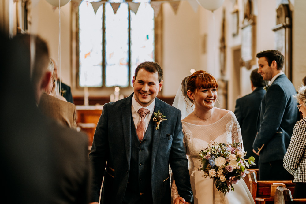 Bride Bridal Full Skirt Lace Long Sleeve Dress Gown Blue Tweed Suit Groom Veil East Riddlesden Hall Wedding M and G Photographic