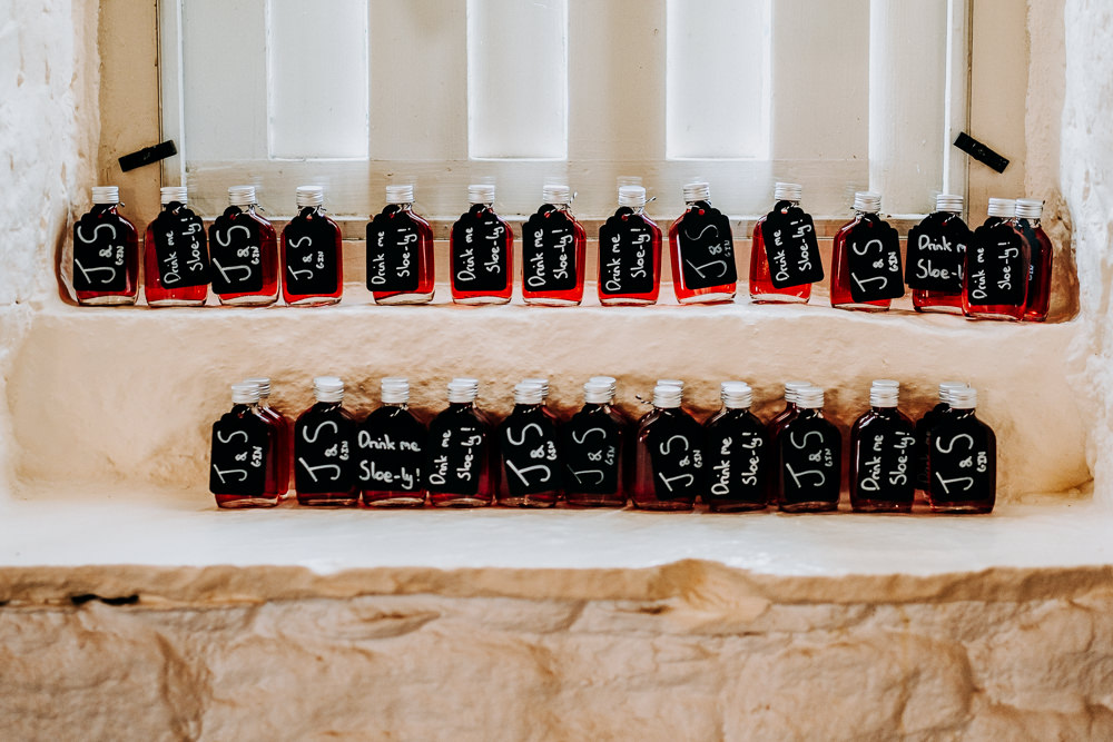 Sloe Gin Favours Personalised Chalk Tag East Riddlesden Hall Wedding M and G Photographic