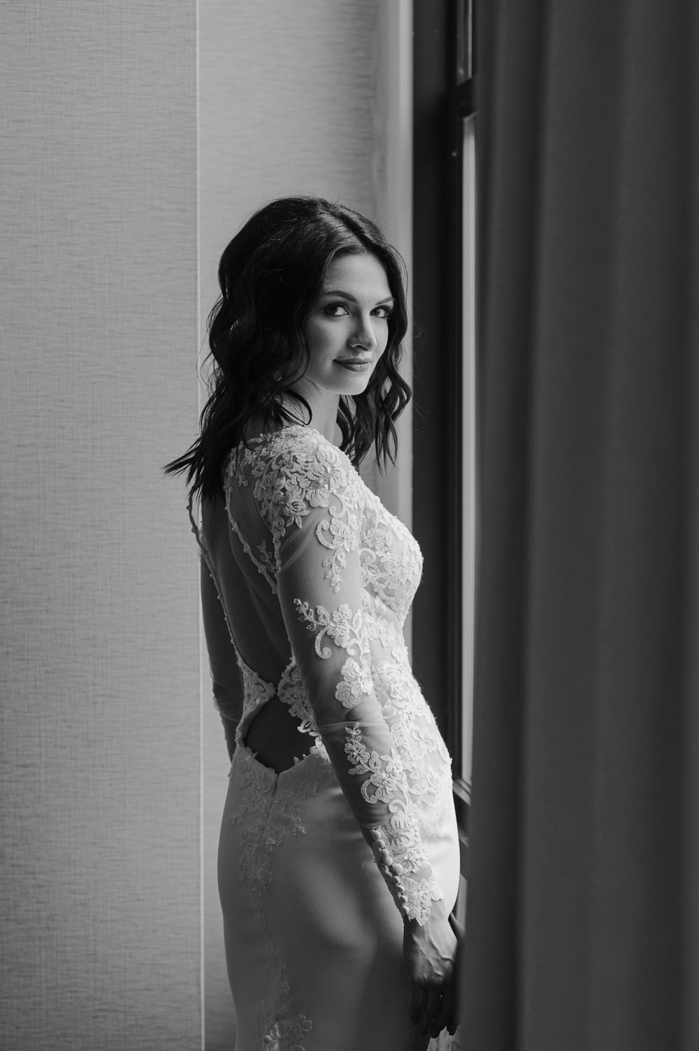 Bride Bridal Dress Gown Lace Sleeves Open Back Greenhouse Michigan Wedding Jean Smith Photography
