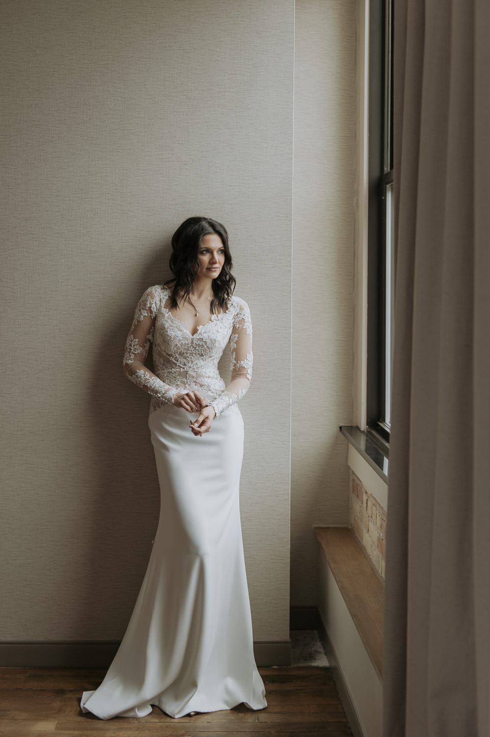 Bride Bridal Dress Gown Lace Sleeves Open Back Greenhouse Michigan Wedding Jean Smith Photography