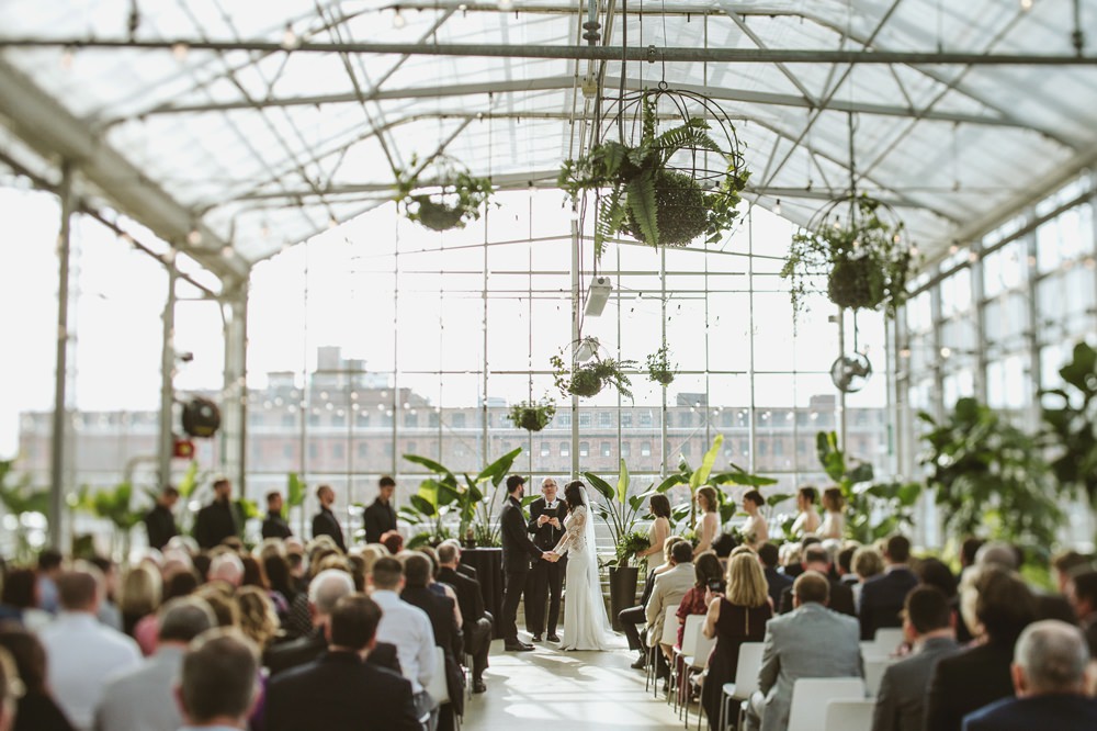 Ceremony Greenery Foliage Botanical Aisle Greenhouse Michigan Wedding Jean Smith Photography