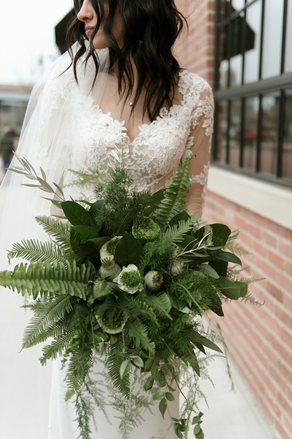 Bouquet Flowers Bride Bridal Greenery Foliage Botanical Fern Greenhouse Michigan Wedding Jean Smith Photography