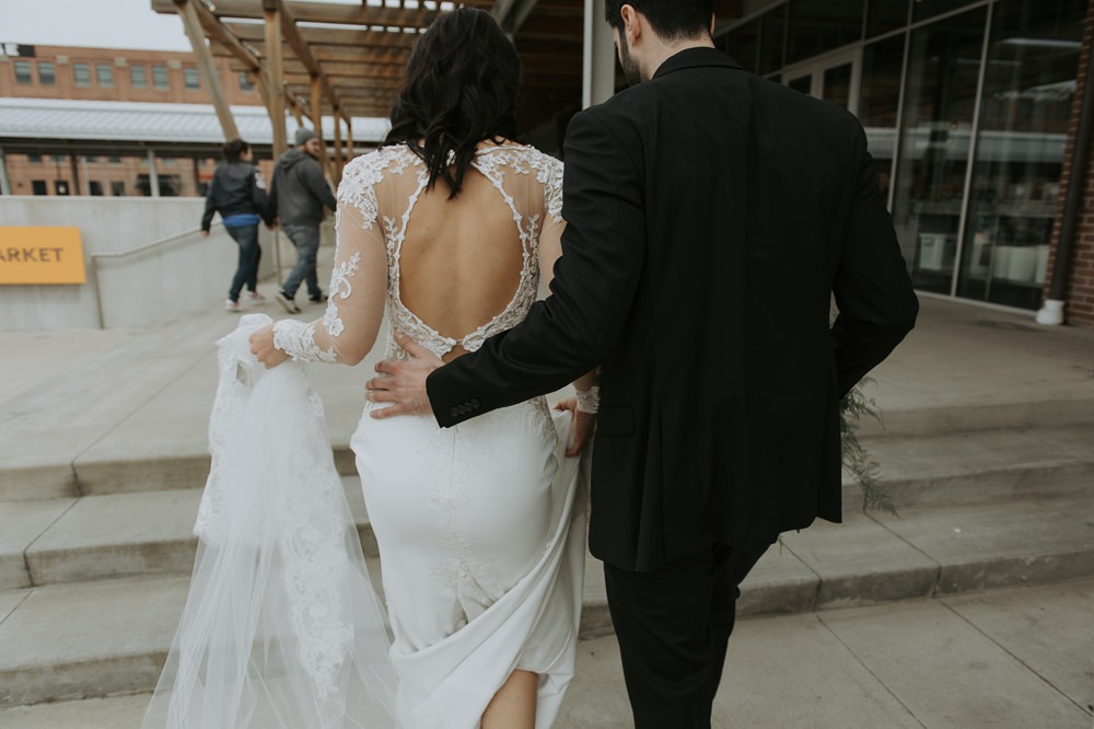Bride Bridal Dress Gown Lace Sleeves Open Back Greenhouse Michigan Wedding Jean Smith Photography