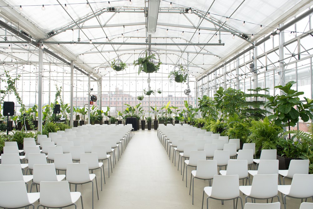 Ceremony Greenery Foliage Botanical Aisle Greenhouse Michigan Wedding Jean Smith Photography