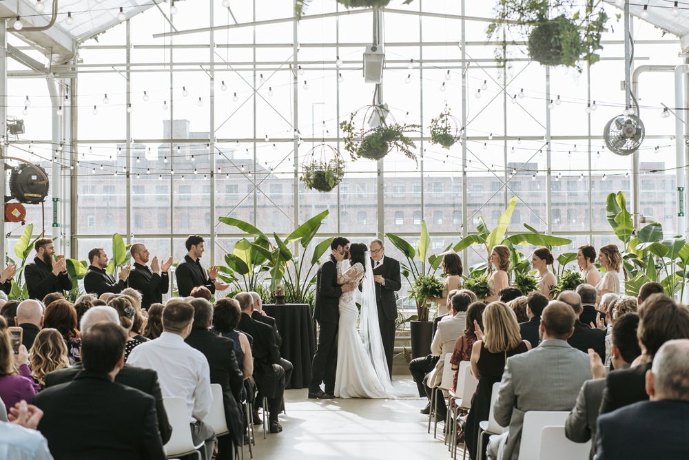 Ceremony Greenery Foliage Botanical Aisle Greenhouse Michigan Wedding Jean Smith Photography
