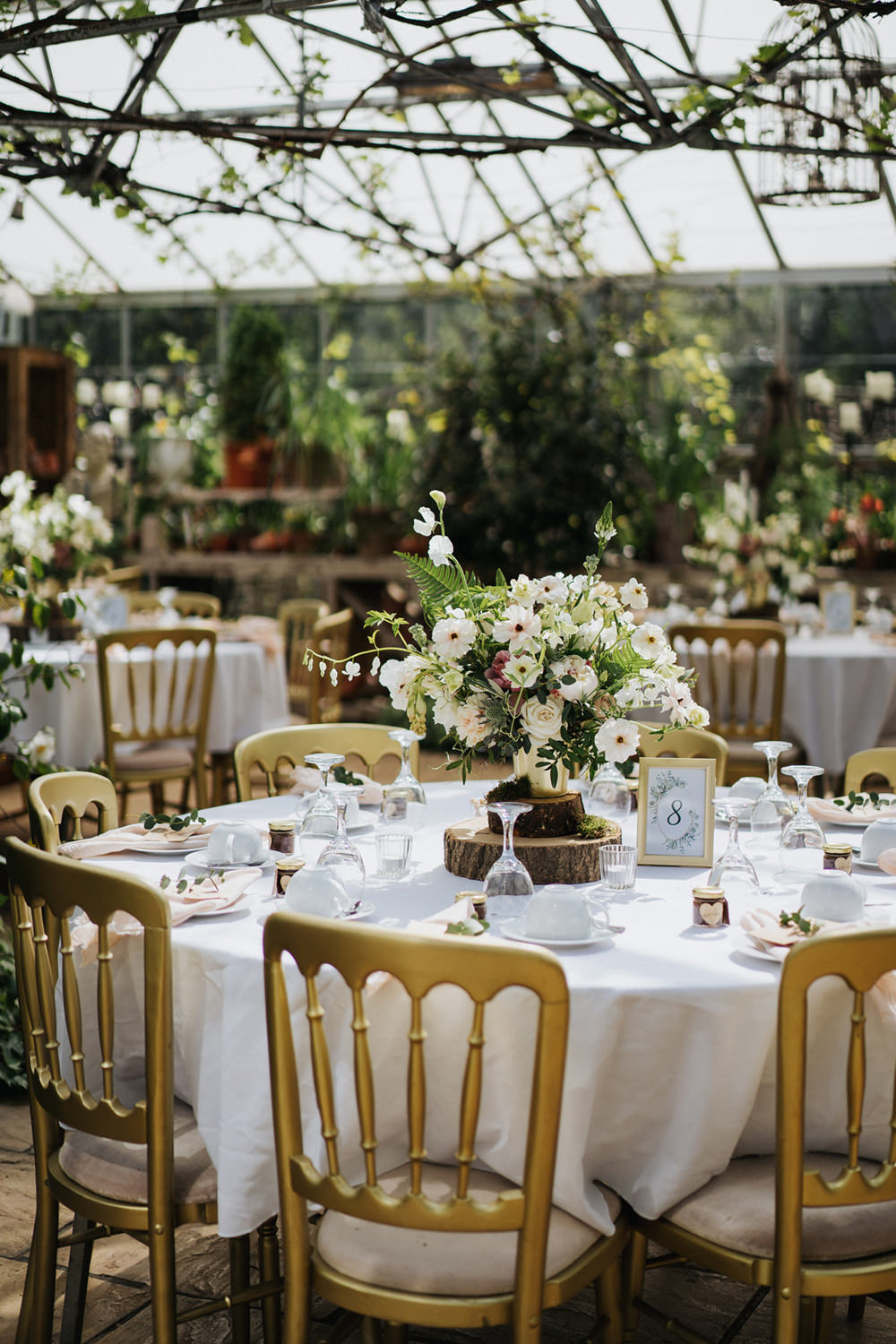 Round Tables Flowers Centrepiece Greenhouse Wedding Kit Myers Photography