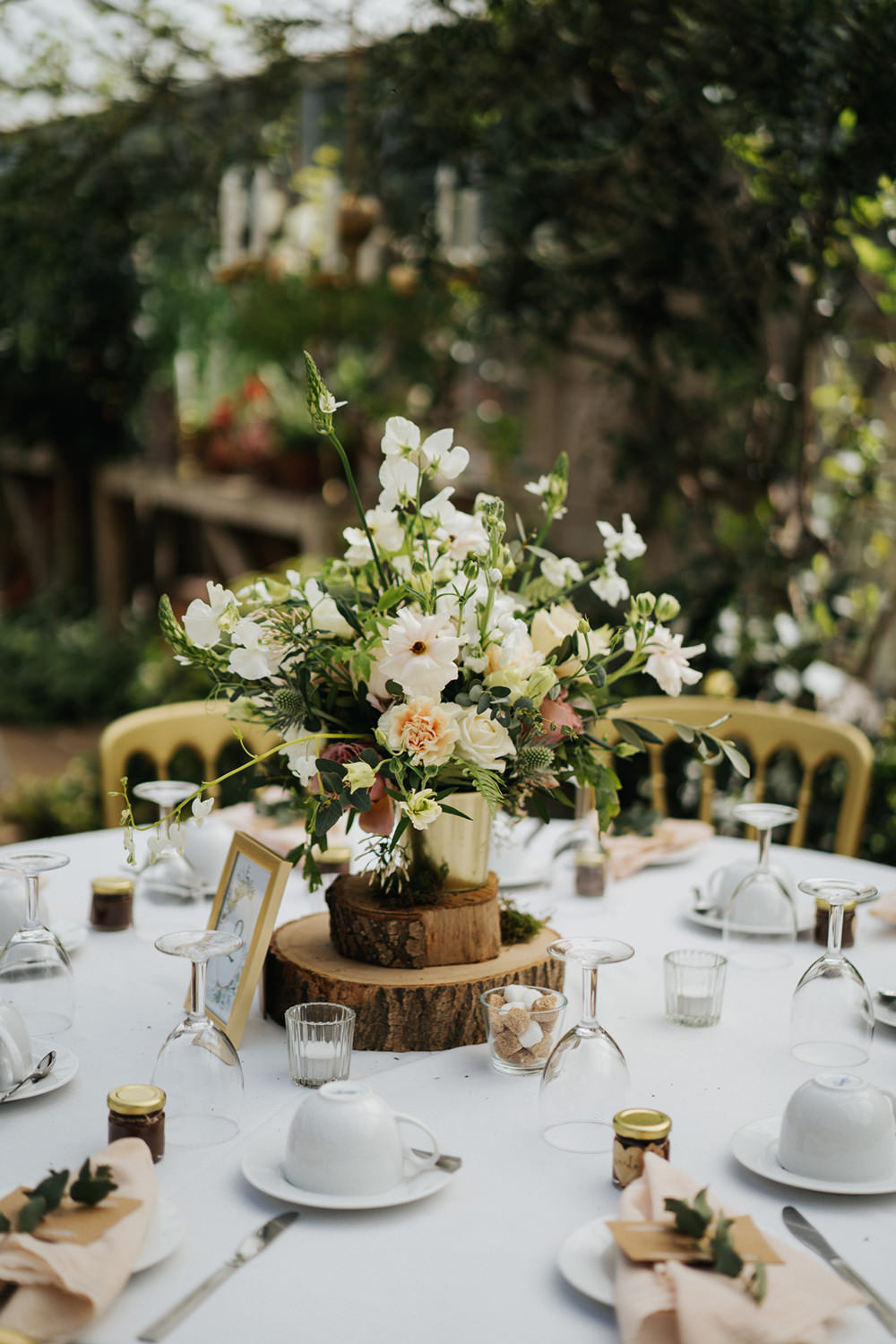 Table Flowers Centrepiece Decor Log Slice Greenhouse Wedding Kit Myers Photography