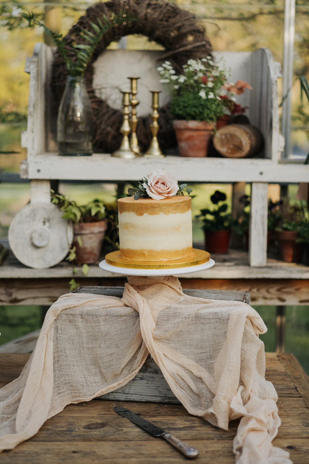 Cake Gold Naked Fabric Silk Greenhouse Wedding Kit Myers Photography