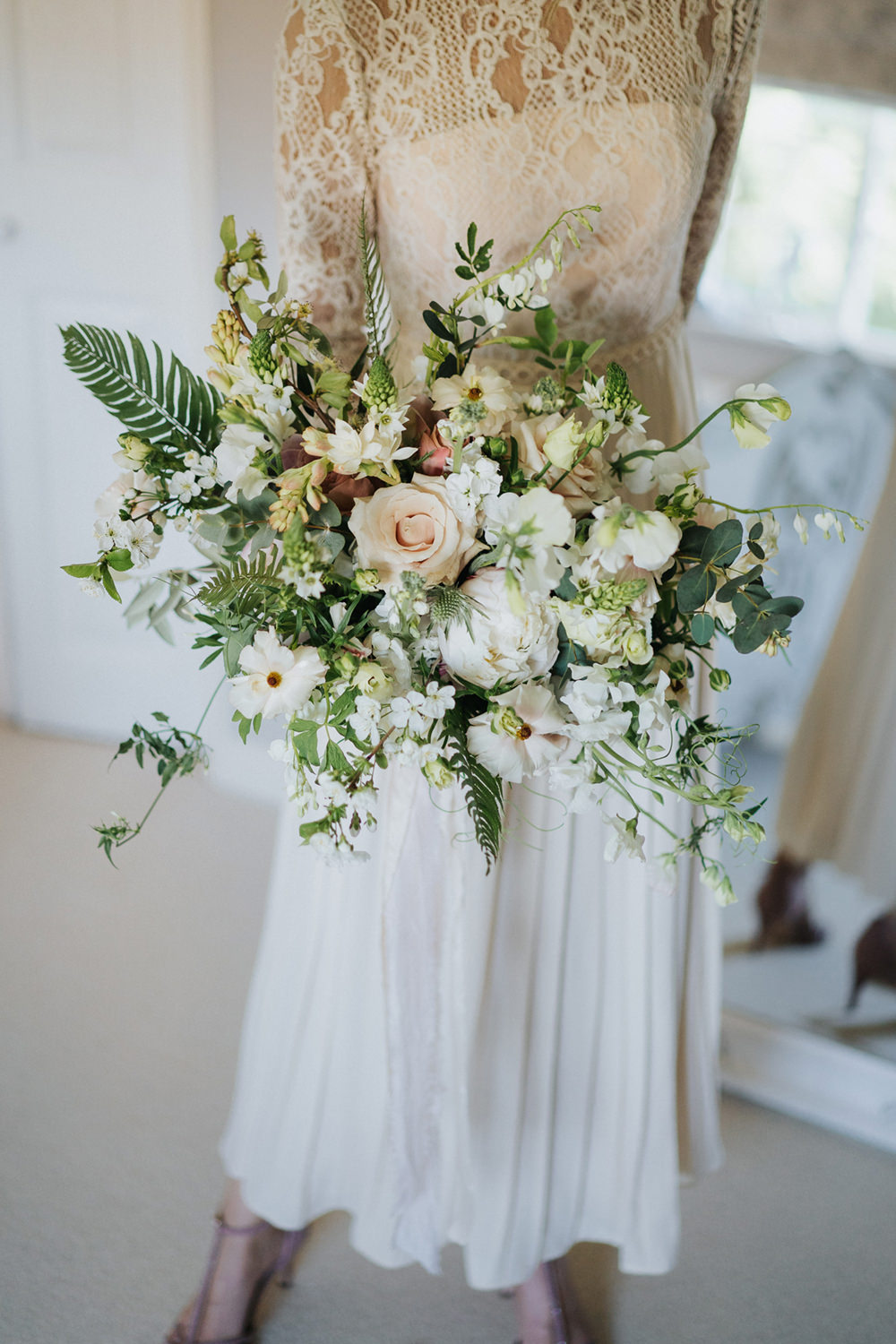 Bouquet Flowers Bride Bridal Wild Natural Dusky Pink Ribbon Peony Stocks Rose Greenery Foliage Greenhouse Wedding Kit Myers Photography