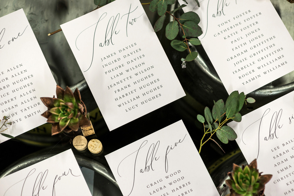 Beer Barrel Seating Plan Table Chart Calligraphy Greenery Indie Wedding Ideas Kat Antos-Lewis Photography