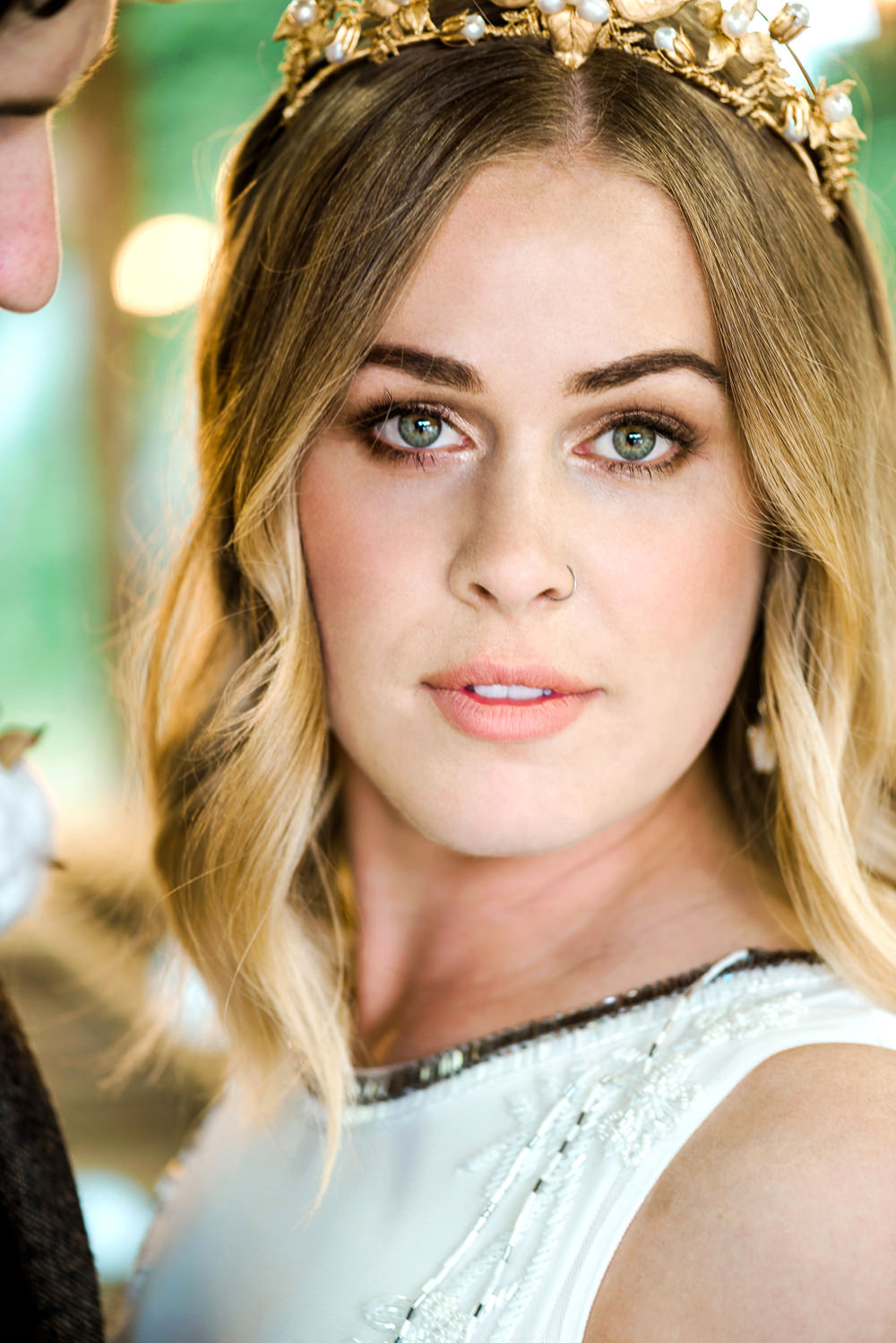Bride Bridal Make Up Short Hair Waves Indie Wedding Ideas Kat Antos-Lewis Photography