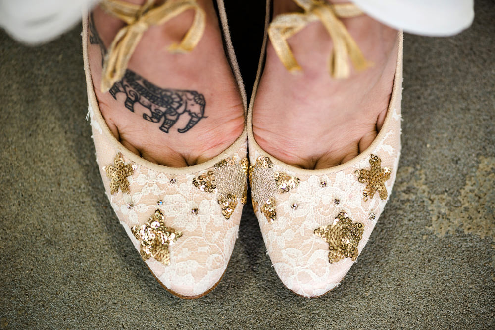 Bride Bridal Shoes Ribbon Stars Indie Wedding Ideas Kat Antos-Lewis Photography