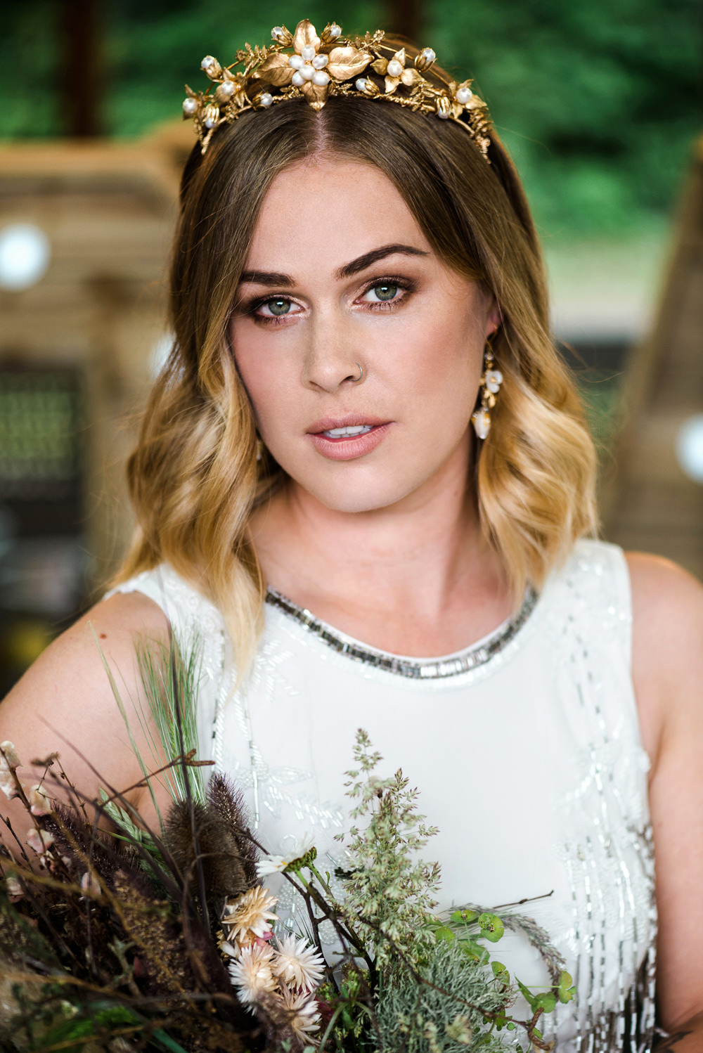 Bride Bridal Tiara Crown Gold Indie Wedding Ideas Kat Antos-Lewis Photography