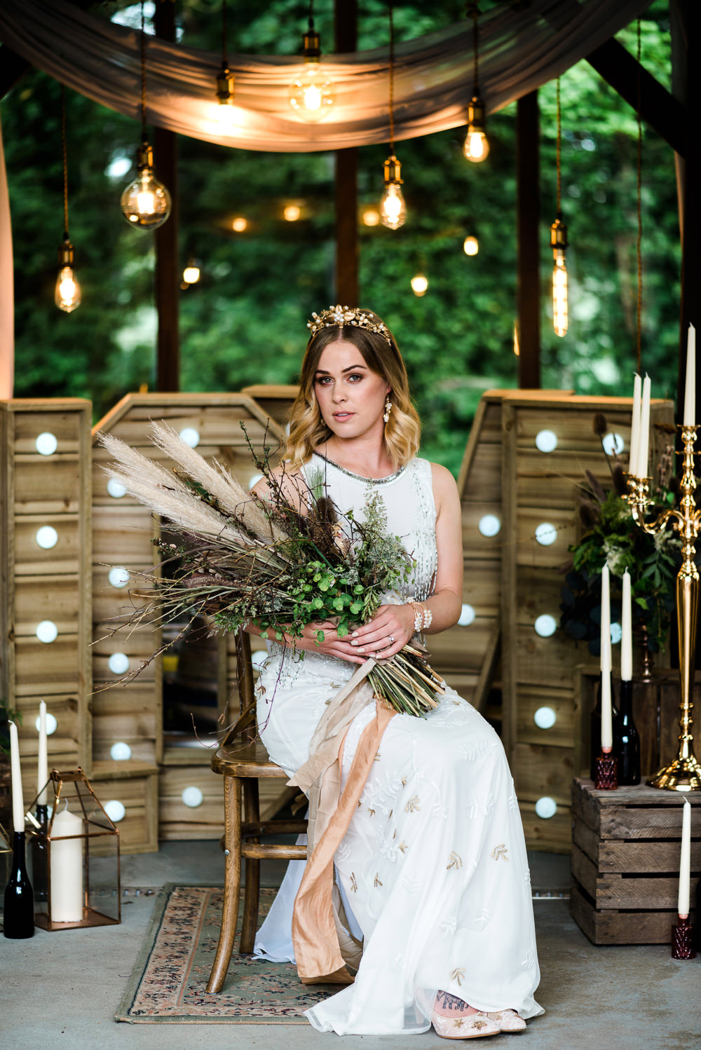 Dress Gown Bride Bridal Sheath Embellished Indie Wedding Ideas Kat Antos-Lewis Photography