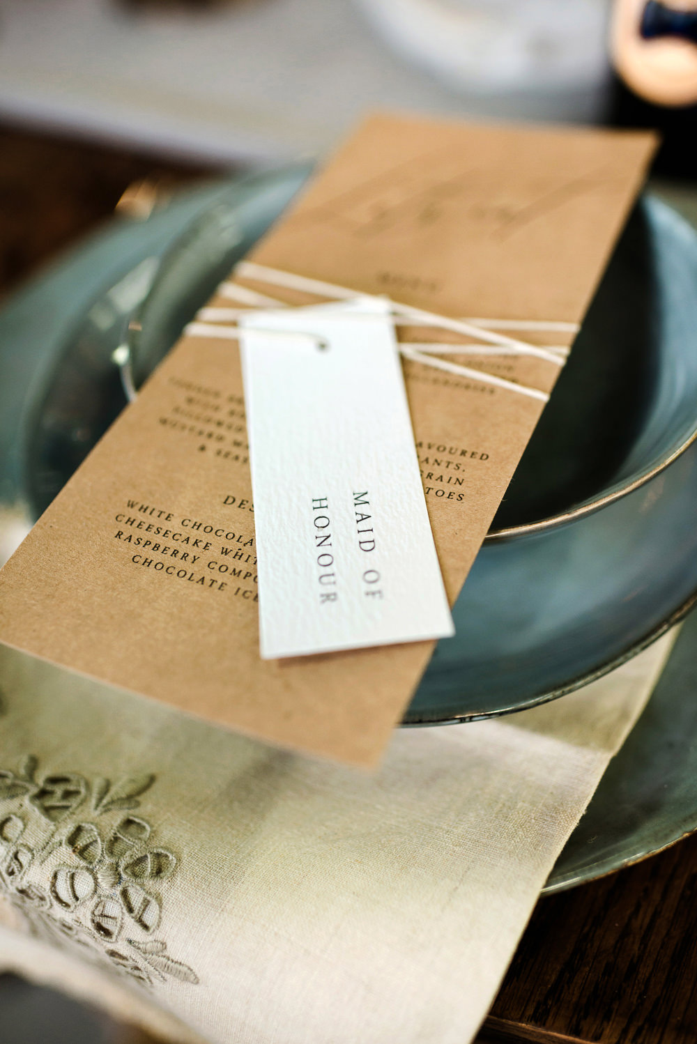 Place Setting Plate Decor Menu Place Name Tag Indie Wedding Ideas Kat Antos-Lewis Photography