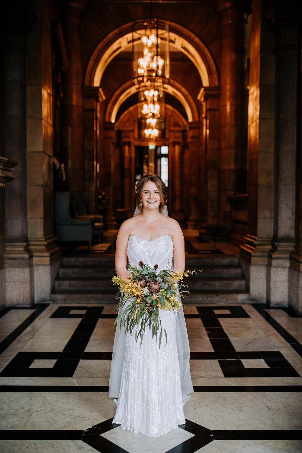 Bride Bridal Strapless Sequin Embellished Dress Gown Train Veil Manchester Wedding Kazooieloki Photography