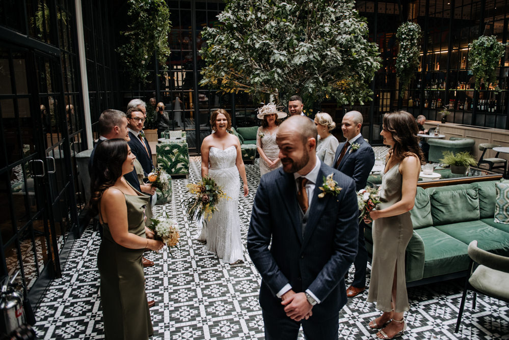 Bride Bridal Strapless Sequin Embellished Dress Gown Train Veil Navy Suit Groom Wildflower Bouquet First Look Manchester Wedding Kazooieloki Photography
