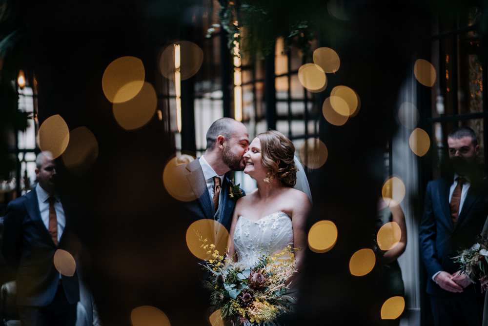 Bride Bridal Strapless Sequin Embellished Dress Gown Train Veil Navy Suit Groom Wildflower Bouquet Manchester Wedding Kazooieloki Photography