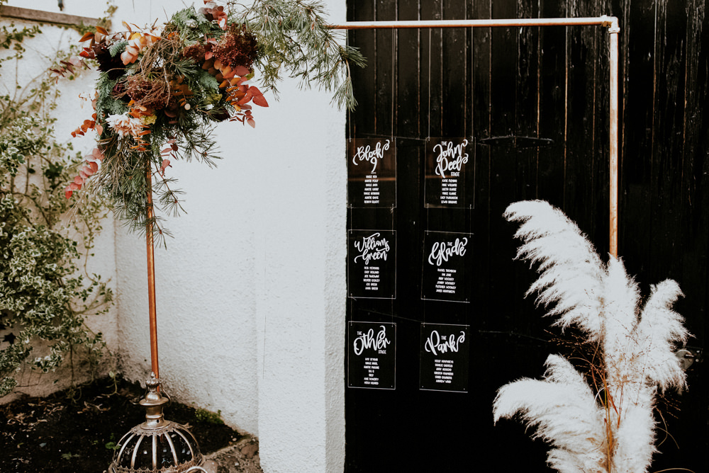Seating Plan Table Chart Perspex Acrylic Frame Flowers Calligraphy Pampas Grass North Yorkshire Pub Wedding Shutter Go Click Photography