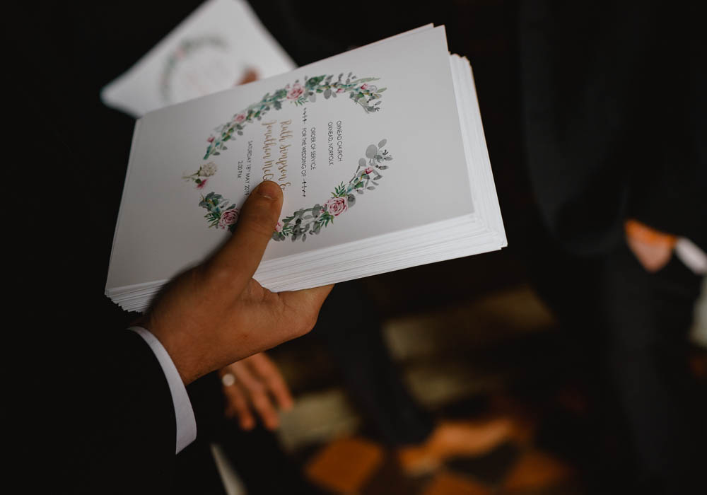 Floral Order of Service Ceremony Booklet Oxnead Hall Wedding Luis Holden Photography