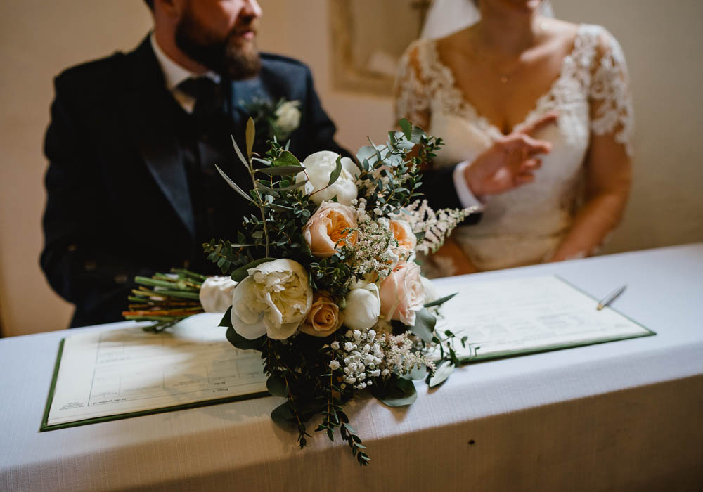 Bouquet Flowers Bride Bridal Peach Cream Peony Rose Oxnead Hall Wedding Luis Holden Photography