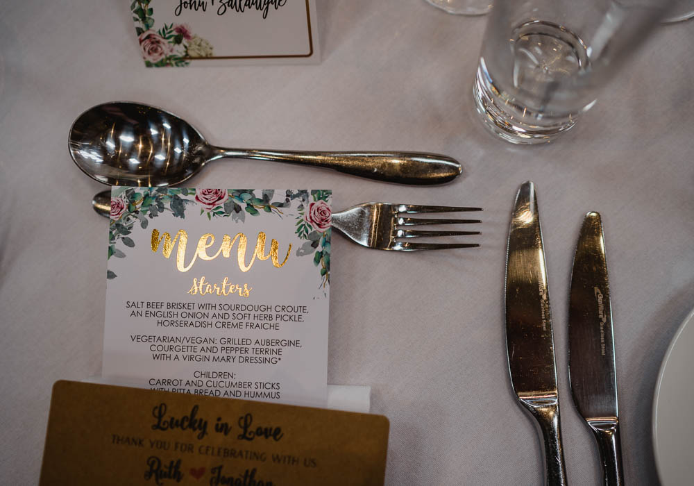 Place Setting Decor Menu Oxnead Hall Wedding Luis Holden Photography