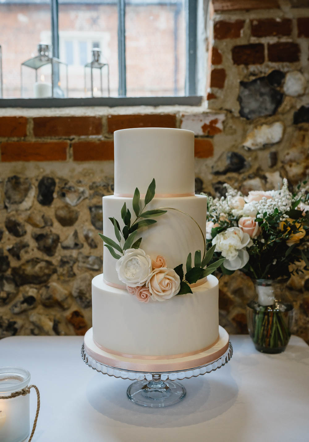 Cake Sugar Flowers Greenery Foliage Blush Oxnead Hall Wedding Luis Holden Photography